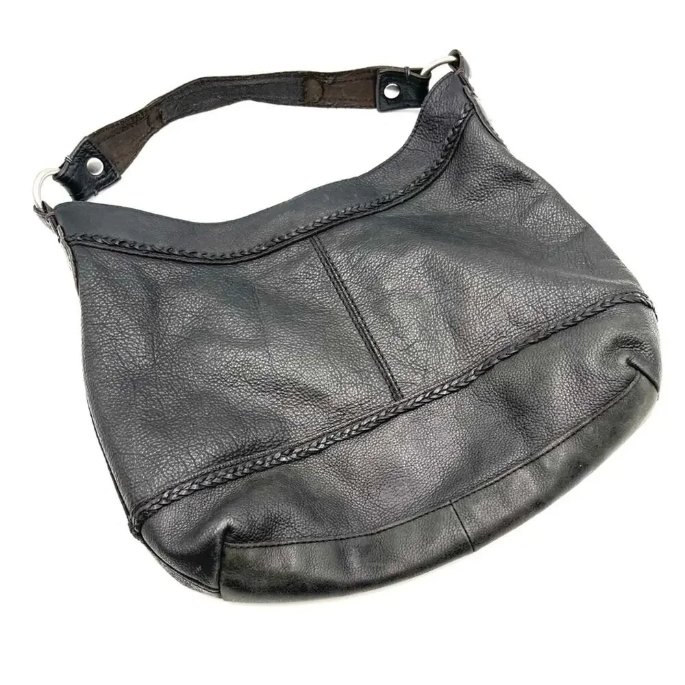 LUCKY BRAND black leather shoulder bag hobo snap closure interior pocket